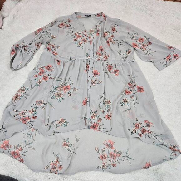 Torrid Lexie Babydoll Sheer Tunic Gray FLoral Hi Low Tunic Top Plus Size Women 2 - Picture 1 of 10